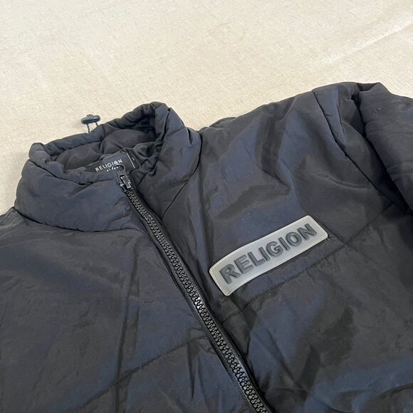 Religion London Black Puffer Jacket Unisex Size S | Nylon Shell, Full Zip, Warm - Picture 2 of 6